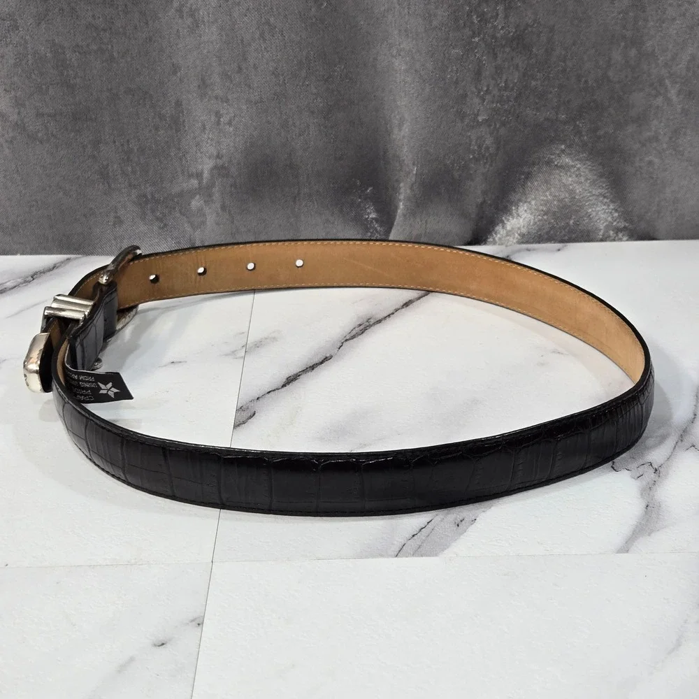 Brighton Belt Womens S 28 Black Croco Embossed Leather Silver Charms Classic